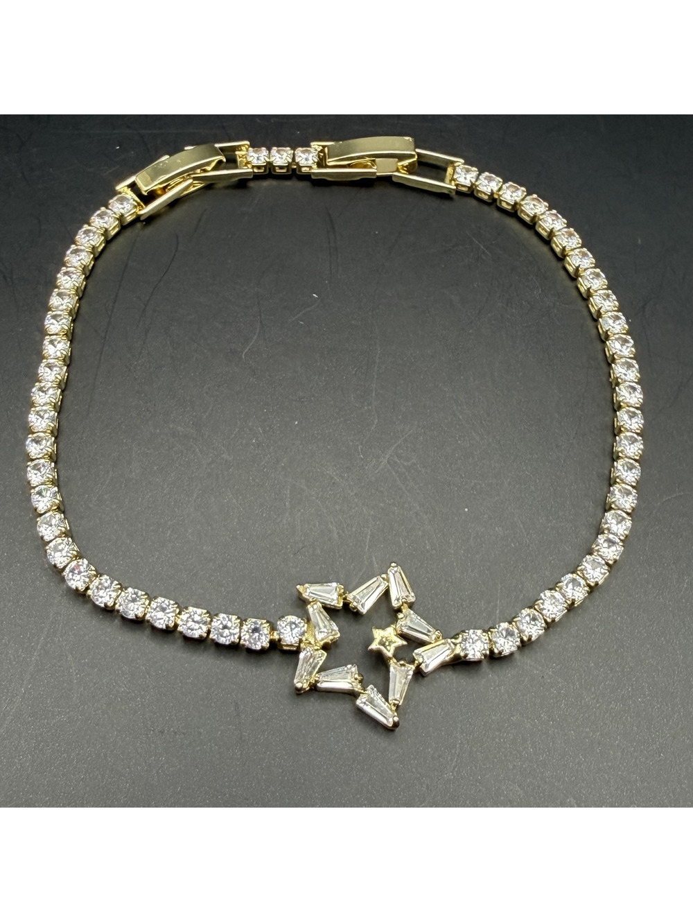 candy+clover cubic zirconia star gold tone tennis bracelet